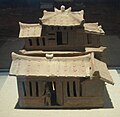 Pottery model building with three-sided courtyard and double-eaved roof