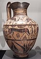 East Greek oinochoe (wine jug) in the 'Wild Goat' style, with animal friezes featuring wild goats combined with floral and geometric motifs. 620-570 BC. Gift of John Beazley. AN1966 1021.